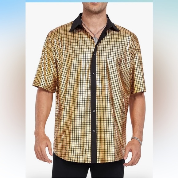 Other - NWT Mens 70s Disco Shirt Short Sleeve Party Outfit Button Down  XL